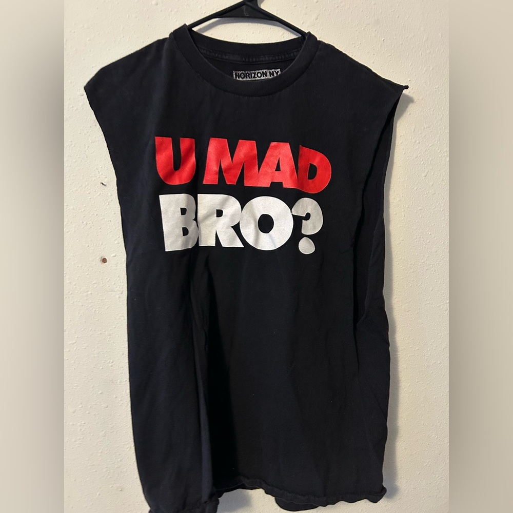 Black Sleeveless 'U Mad Bro?' T-Shirt